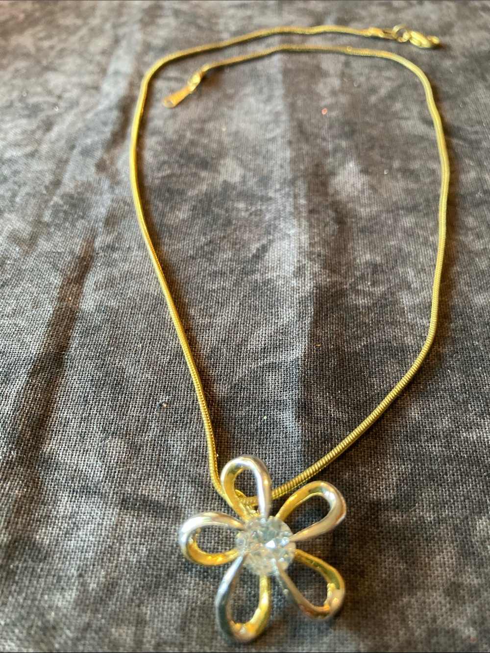 Women's Gold Tone Flower Pendant Necklace with Faceted Center